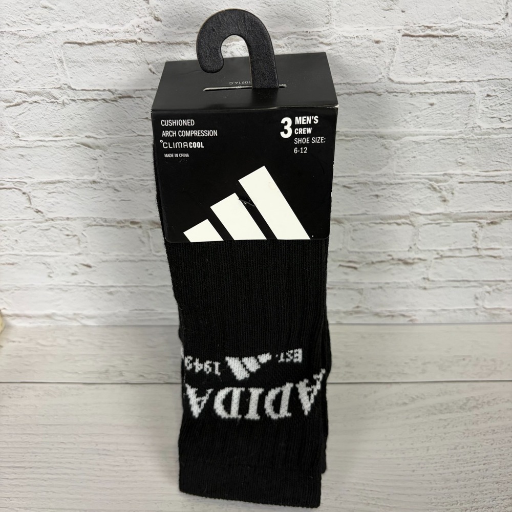 adidas Mens (6-12) Sport 3-PACK Crew Socks Black NEW